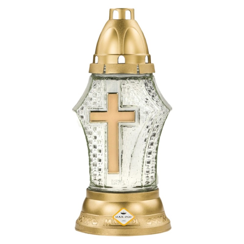 Set 3 x Candela din Sticla cu Cruce Aurie - Max-Pol, 24 Ore