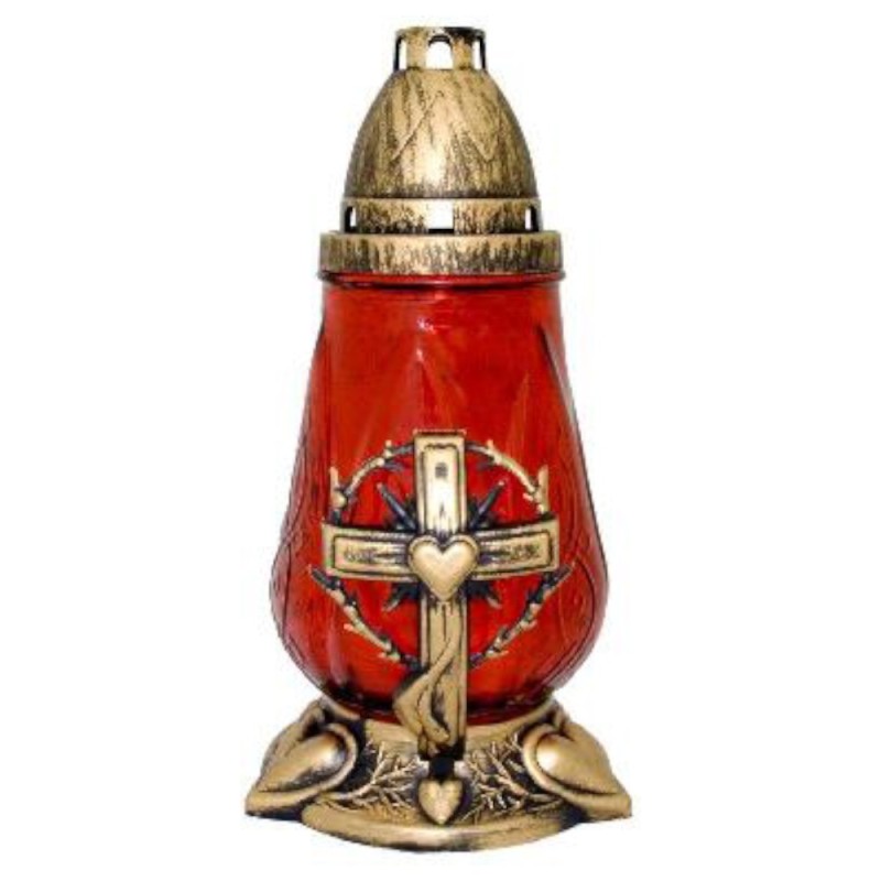 Set 3 x Candela din Sticla cu Cruce Rosu, 30 Ore