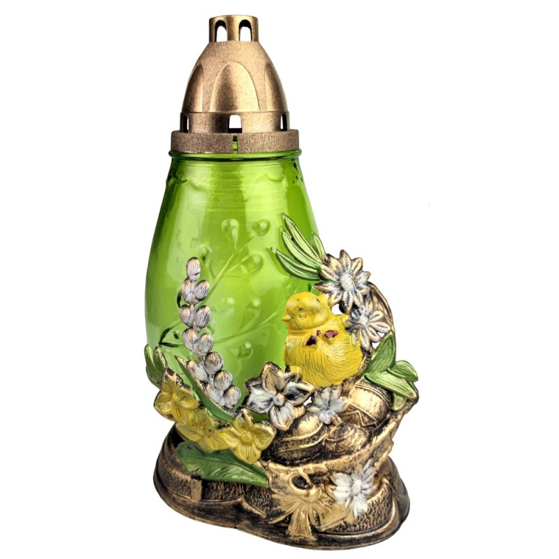 Set 3 x Candela din Sticla cu Decoratiune Pasti, Cos cu Pui