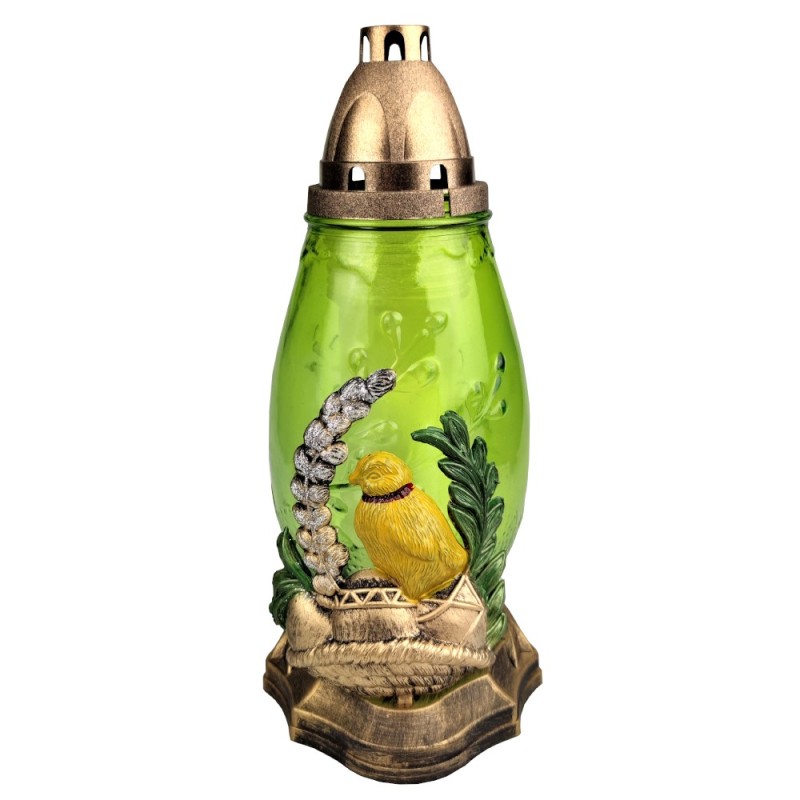 Set 3 x Candela din Sticla cu Decoratiune Pasti, Pui