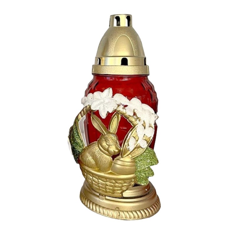 Set 3 x Candela din Sticla cu Decoratiuni de Pasti Mix, Iepure, Pui si Miel