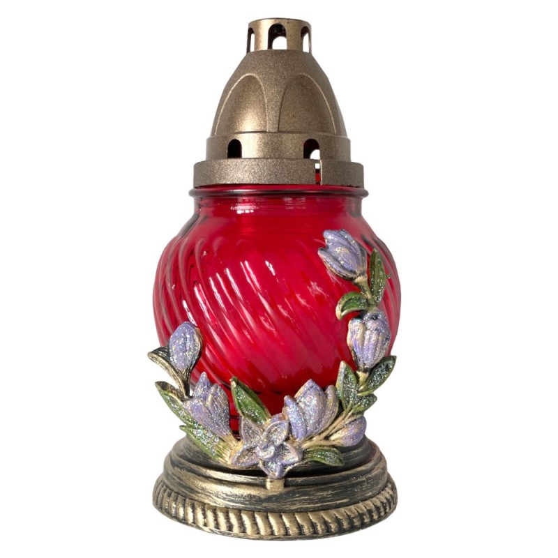 Set 3 x Candela din Sticla cu Flori, Rosu, 16 Ore