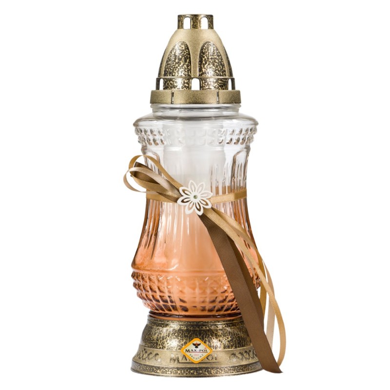 Set 3 x Candela din Sticla cu Fundita 808FP Max-Pol Transparent - Perla, 42 Ore