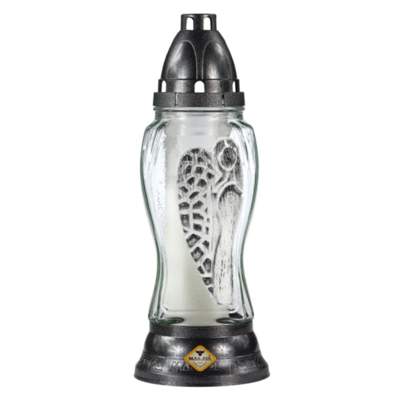 Set 3 x Candela din Sticla cu Inger Alb, 42 Ore