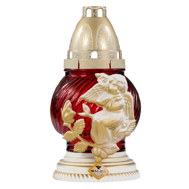 Set 3 x Candela din Sticla cu Ingeras Max-Pol Rosu, 18 Ore