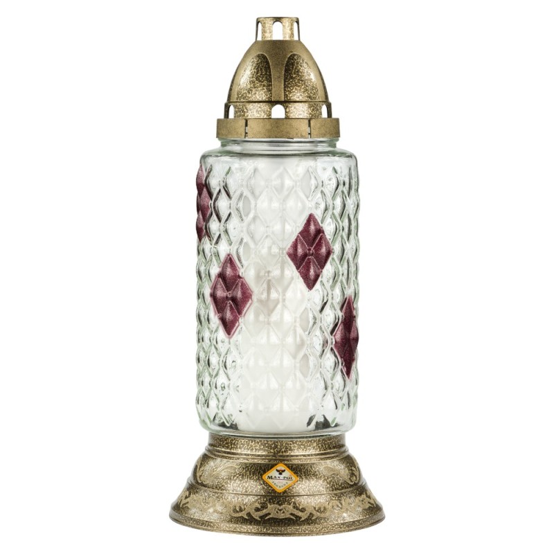 Set 3 x Candela din Sticla cu Romburi Mov - Max-Pol, 80 Ore