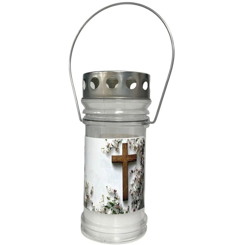 Set 3 x Candela Felinar din Plastic cu Capac si Maner, Timp Ardere 54 Ore, Alba