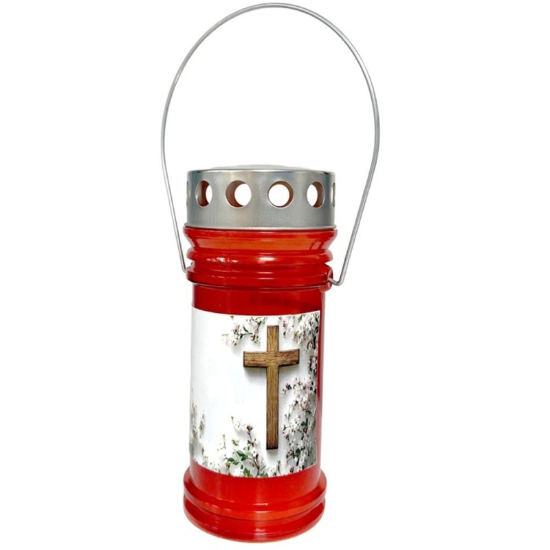 Set 3 x Candela Felinar din Plastic cu Capac si Maner, Timp Ardere 54 Ore, Rosie