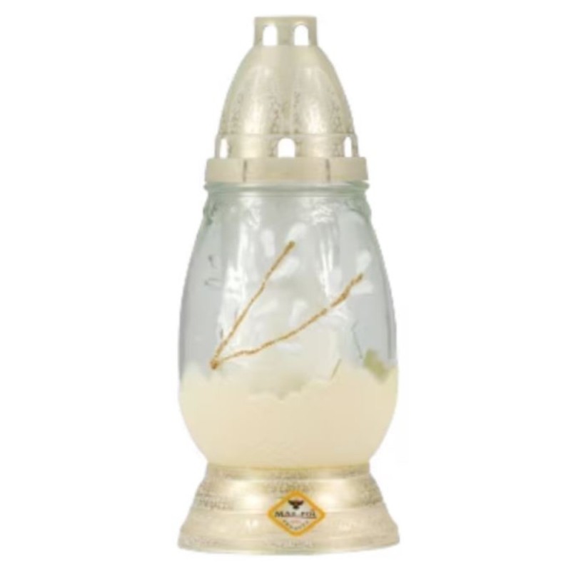 Set 3 x Candela Ou Pictata Manual, din Sticla, Capac Anti-vant, Max-Pol