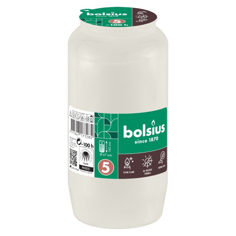 Set 3 x Candela Rezerva Nr.7,  Bolsius, Alb, 100 Ore