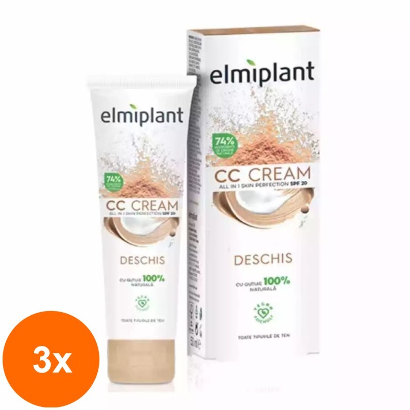Set 3 x Crema Coloranta pentru Ten Cc Skin Mois Deschis Elmiplant 50 ml
