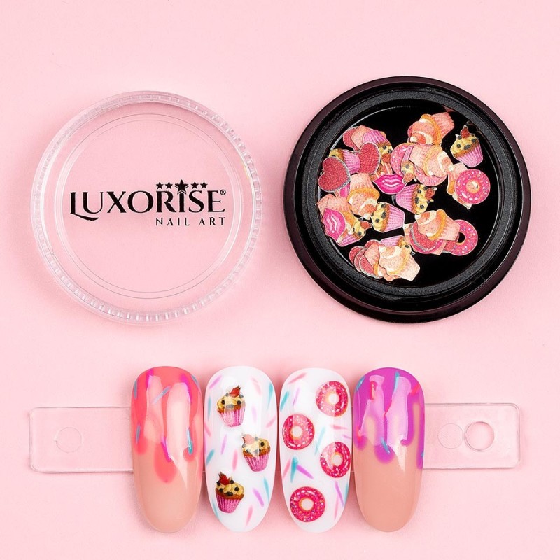Set 3 x Decoratiuni Unghii Nail Art Luxorise, Love Cake