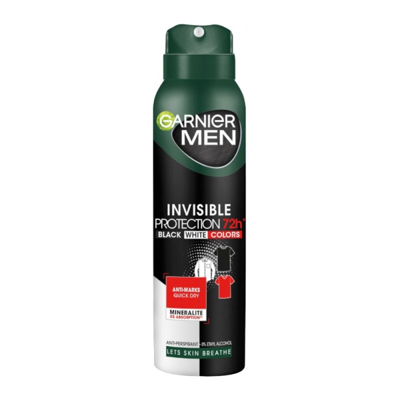 Set 3 x Deodorant Spray Garnier Men Invisible Black White Colors 72h, pentru Barbati, 150 ml
