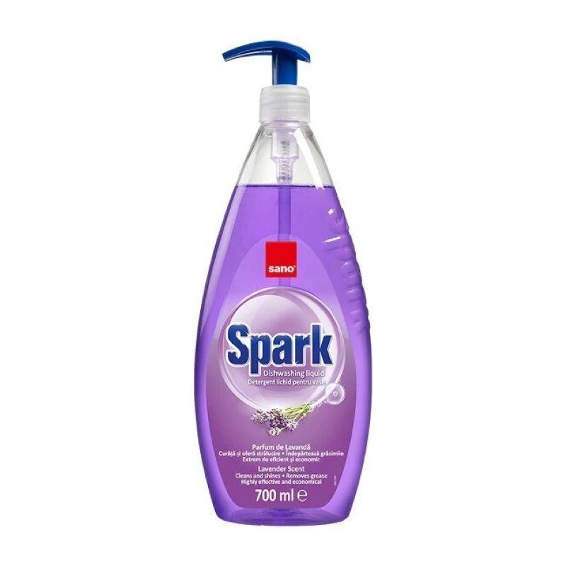 Set 3 x Detergent de Vase cu Pompita Sano Spark Lavanda 700 ml