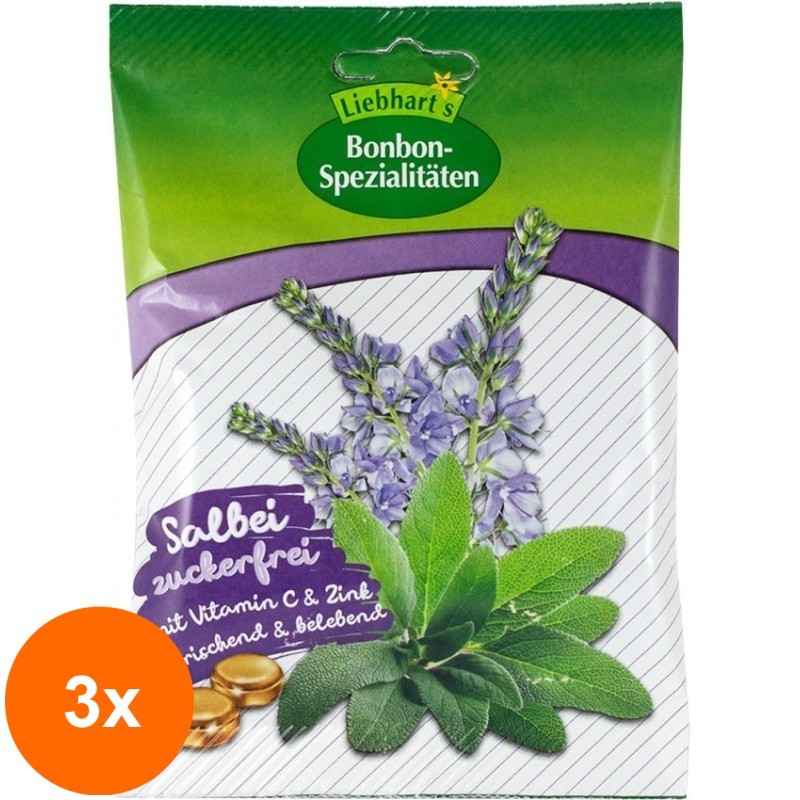 Set 3 x Dropsuri BIO cu Salvie, fara Zahar, 50 g