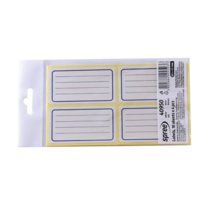 Set 3 x Etichete pentru Caiete Spree, Alb, 10 Coli x 4 Bucati