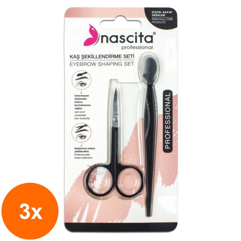 Set 3 x Foarfeca si Pieptan pentru Stilizare Sprancene, Nascita Professional