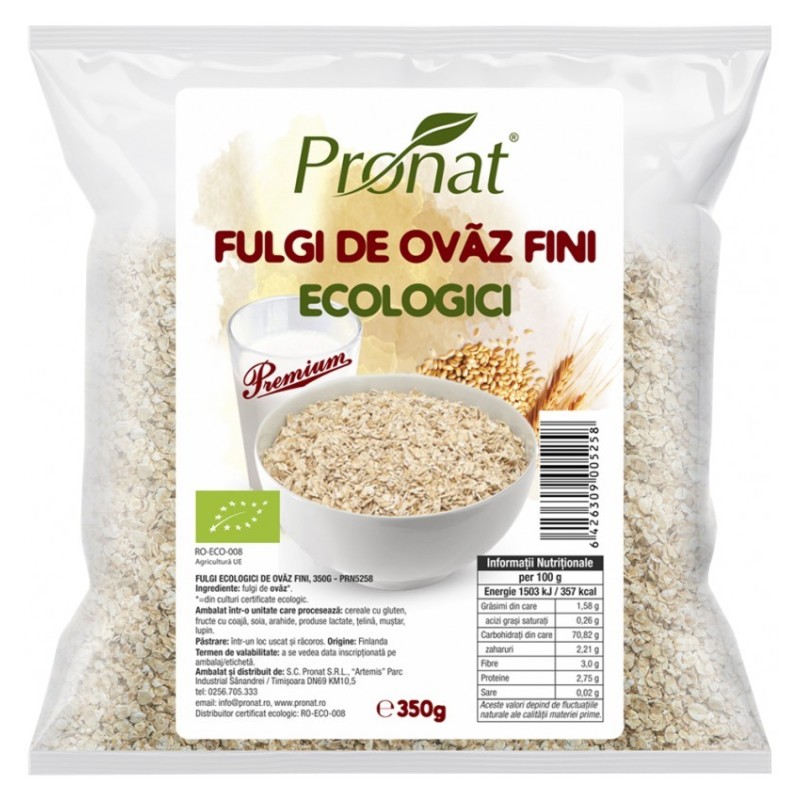 Set 3 x Fulgi de Ovaz Fini BIO, 350 g, Pronat