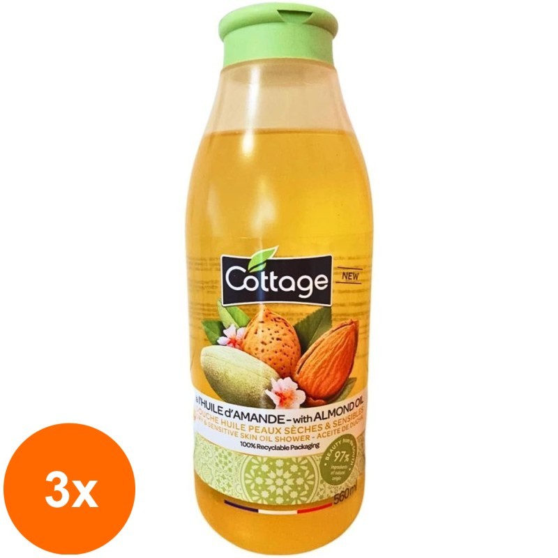 Set 3 x Gel de Dus Cottage cu Ulei de Migdale, 560 ml