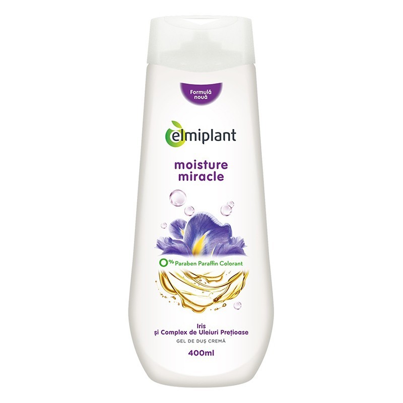 Set 3 x Gel de Dus Crema Elmiplant Moisture Miracle, cu Iris si Uleiuri Pretioase, 400 ml