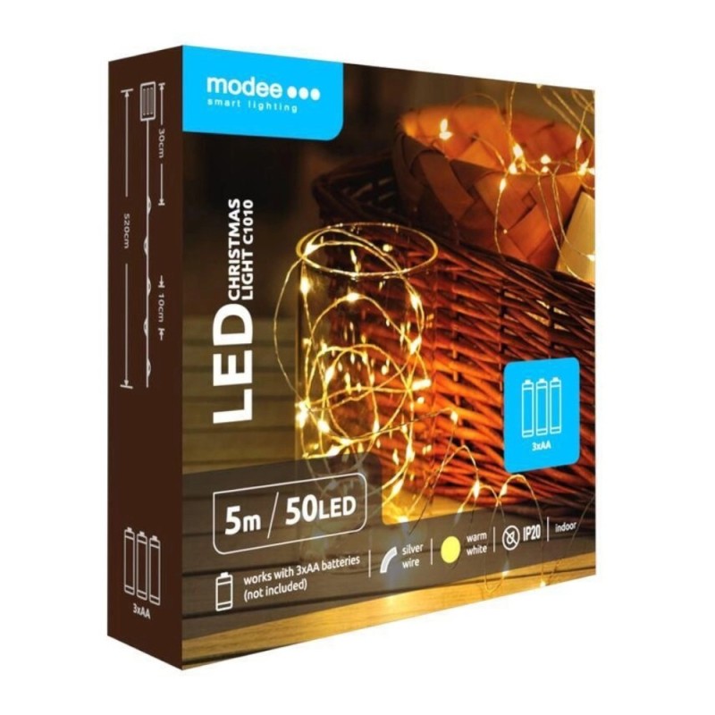 Set 3 x Ghirlanda Luminoasa Decorativa Modee C1010, 50 LED-uri, 0.5W, 5 m, 3 x AA, Alb Cald, Cupru