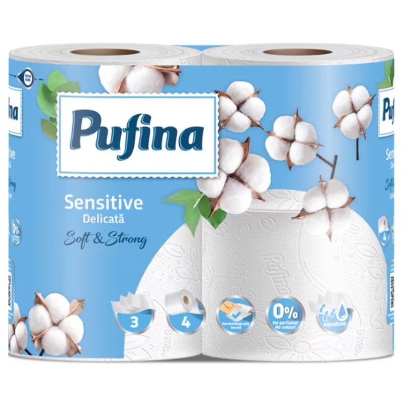 Set 3 x Hartie Igienica Lux, 3 Straturi, Alb Sensitive, Pufina, 4 Role