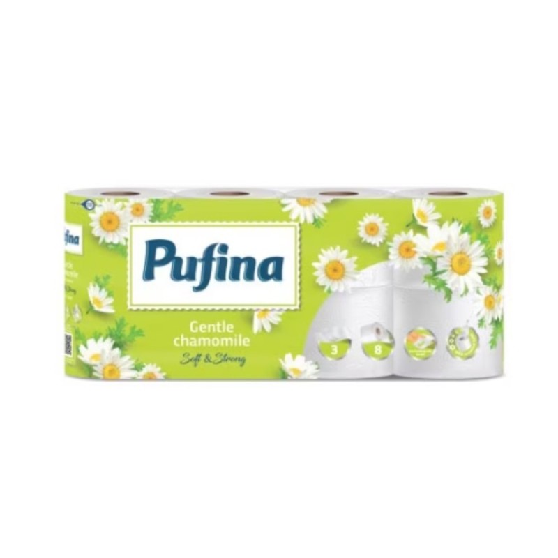 Set 3 x Hartie Igienica Pufina, Chamomile, 3 Straturi, 8 Role