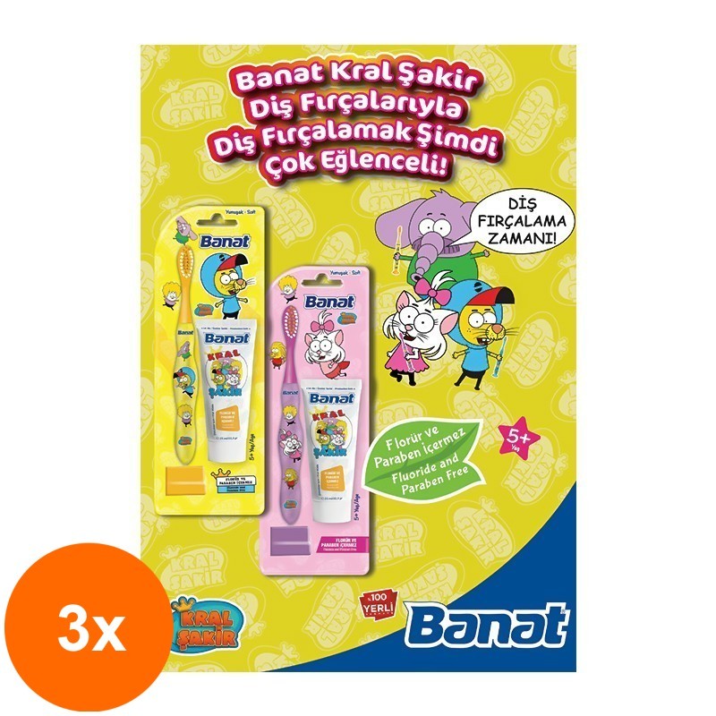 Set 3 x King Sakir Banat Junior Pasta de Dinti si Periuta de Dinti 5+