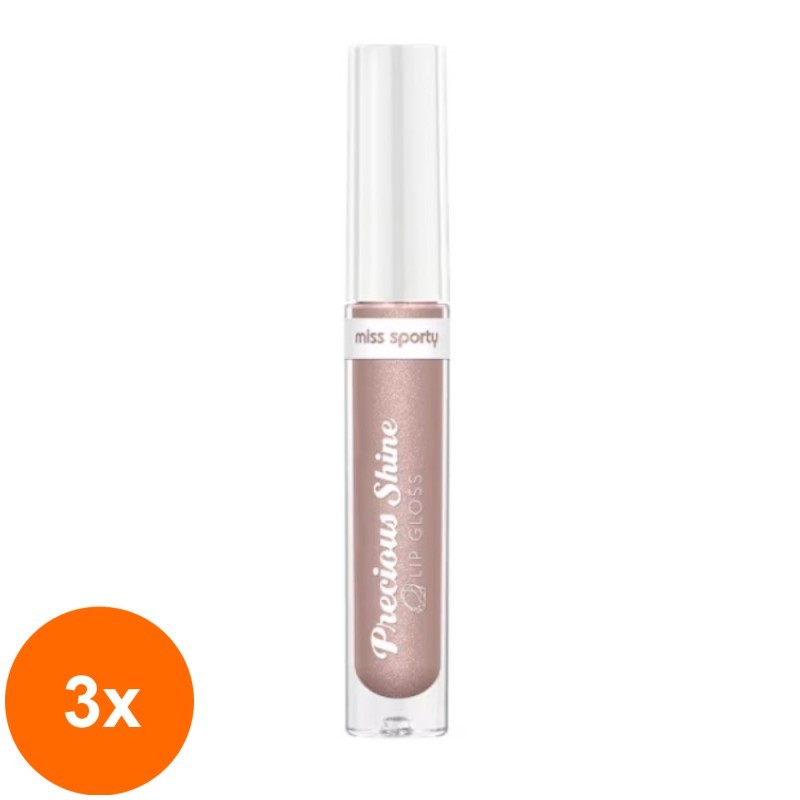 Set 3 x Luciu de Buze Miss Sporty, Precious Shine, 10 Shiny Nude, 7.4 ml