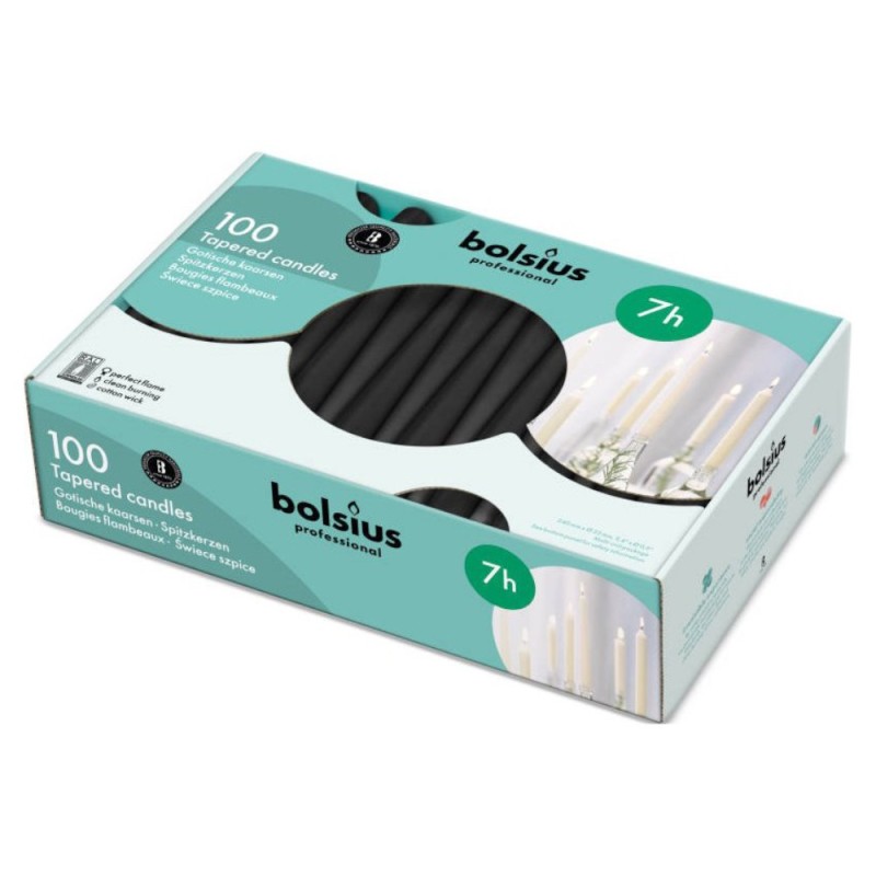 Set 3 x Lumanare Conica Bolsius Negru, 100 Buc