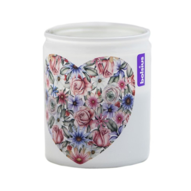 Set 3 x Lumanare Parfumata 82 / 68, Inima Alba cu Flori, 25 Ore