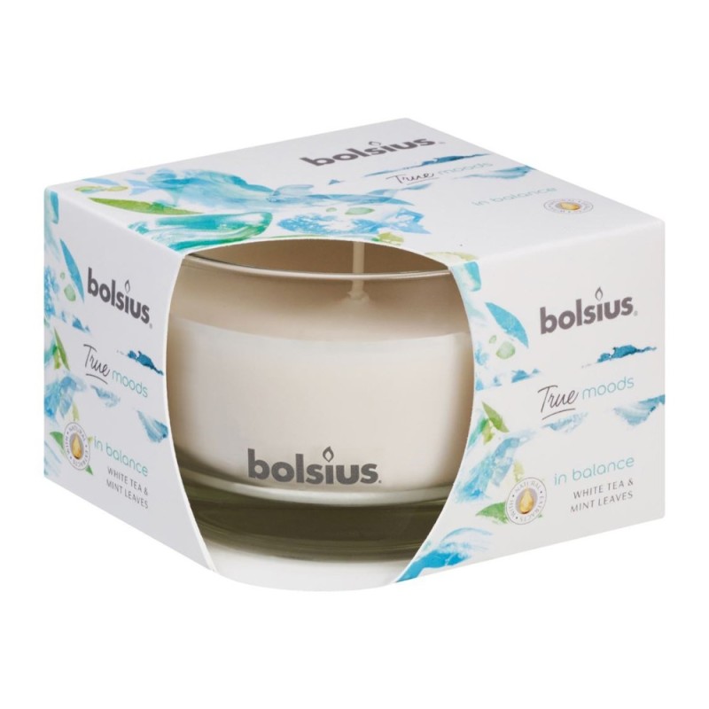 Set 3 x Lumanare Parfumata Bolsius True in Pahar Mediu in Balance Ceai Alb si Menta