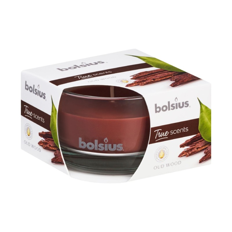 Set 3 x Lumanare Parfumata Bolsius True in Pahar Mic, Lemn de Oud