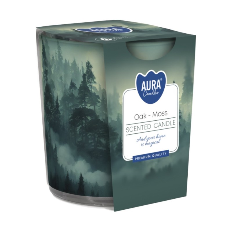 Set 3 x Lumanare Parfumata in Pahar Imprimat, Bispol, Muschi de Stejar