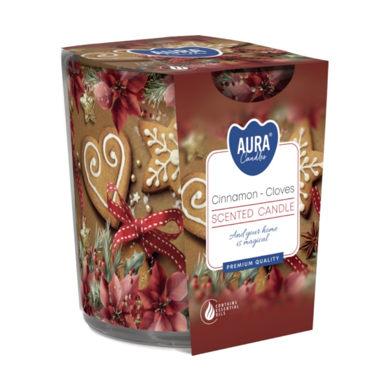 Set 3 x Lumanare Parfumata in Pahar Imprimat, Bispol, Scortisoara si Cuisoare