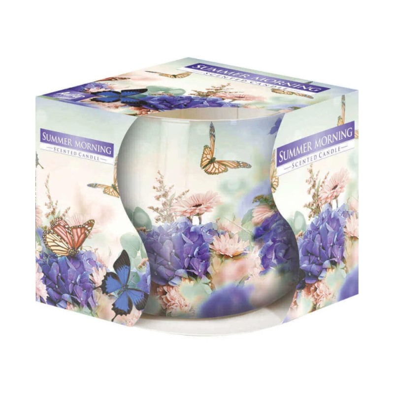 Set 3 x Lumanare Parfumata in Pahar Imprimat, Dimineata de Vara, 22 Ore
