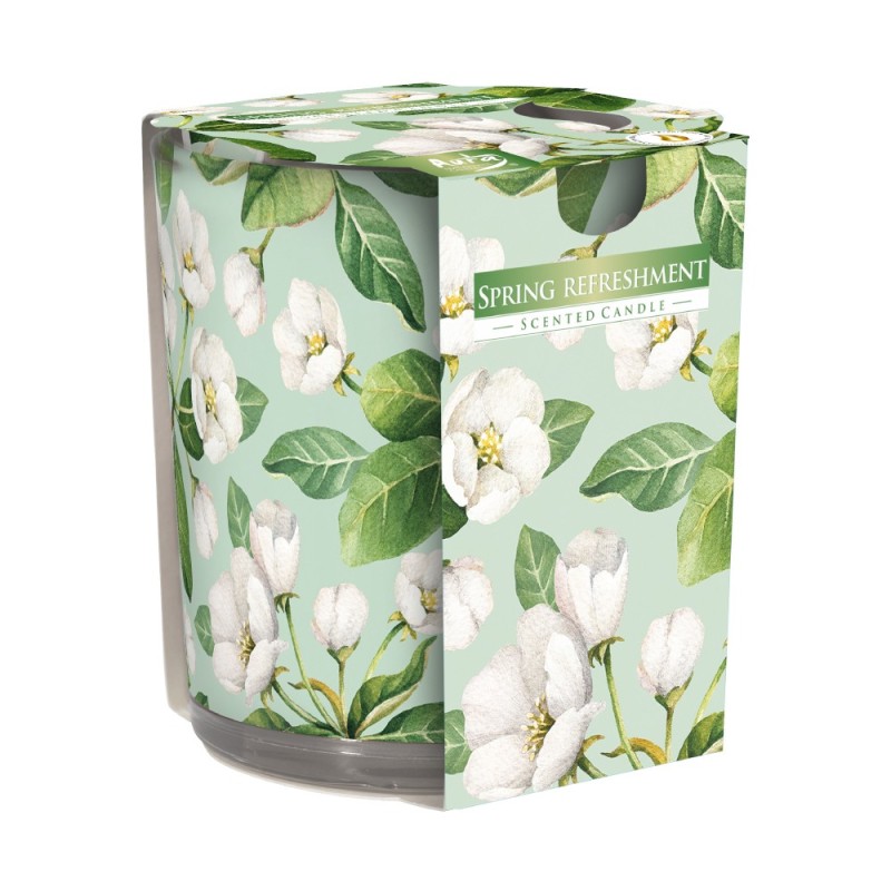 Set 3 x Lumanare Parfumata in Pahar Imprimat, Inviorare de Primavara, 22 Ore