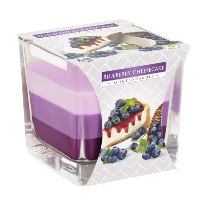 Set 3 x Lumanare Parfumata in Pahar In Trei Culori, Cheesecake cu Afine, 32 Ore