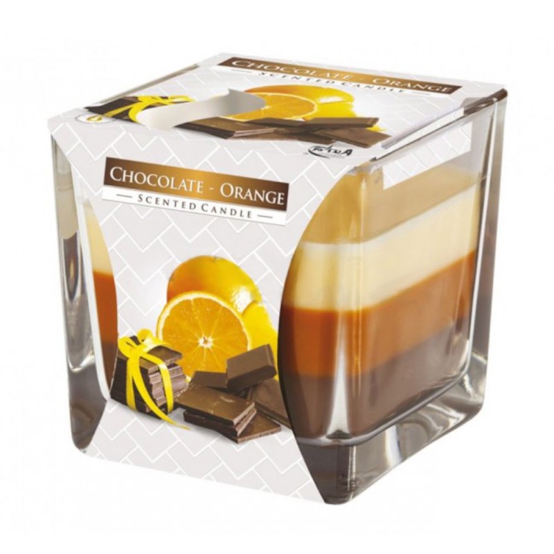 Set 3 x Lumanare Parfumata in Pahar in Trei Culori Ciocolata si Portocala, 32 Ore