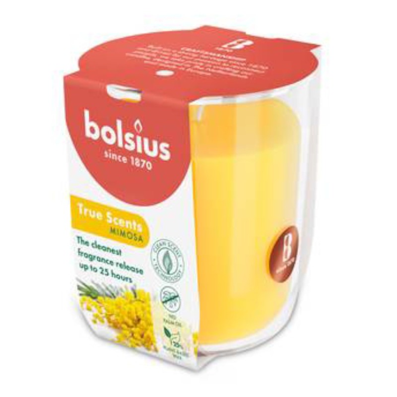 Set 3 x Lumanare Parfumata in Pahar, Mimosa, Bolsius, 80 x 73 mm