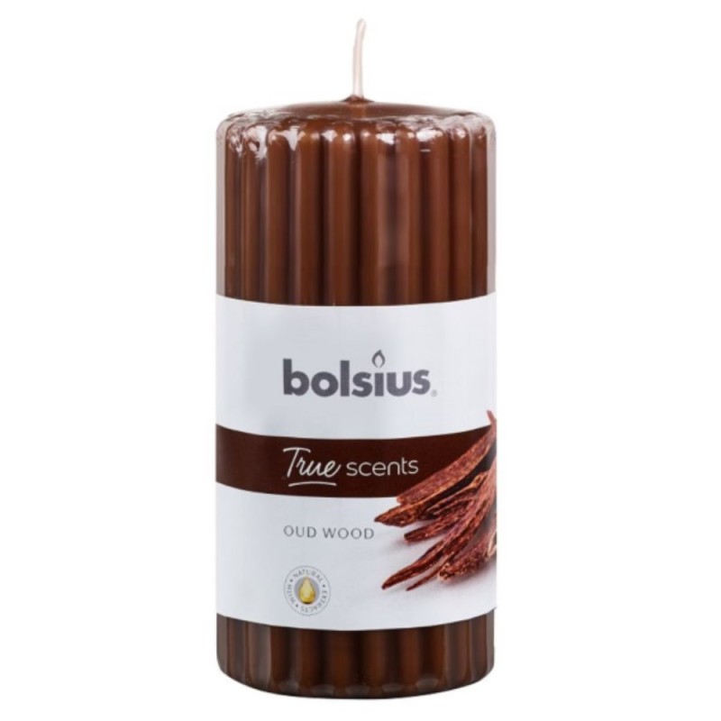 Set 3 x Lumanare Stalp 120/58 mm Bolsius, Lemn de Oud