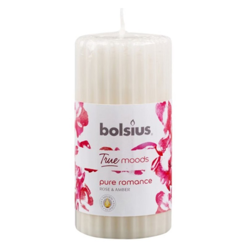 Set 3 x Lumanare Stalp 120/58 mm Bolsius - Pure Romance Trandafiri si Chihlimbar