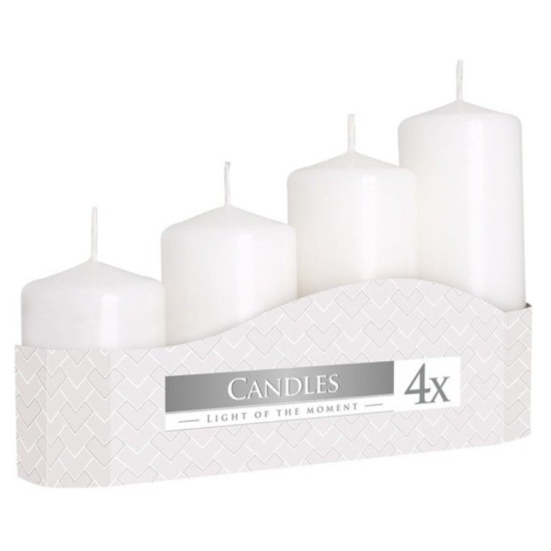 Set 3 x Lumanare Stalp Alba, 4 Dimensiuni