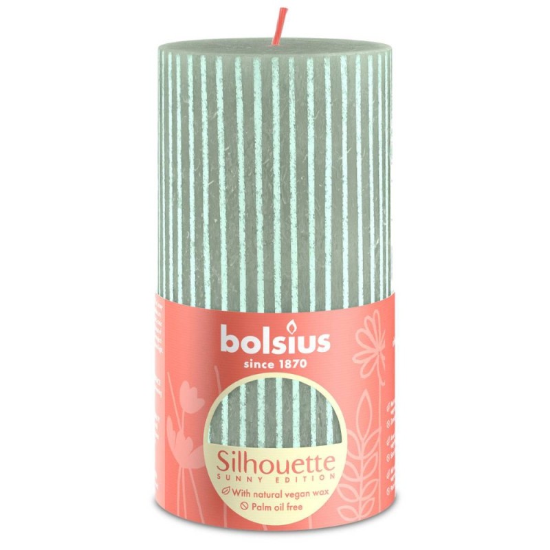 Set 3 x Lumanare Stalp Bolsius, Verde, 130 x 68 mm