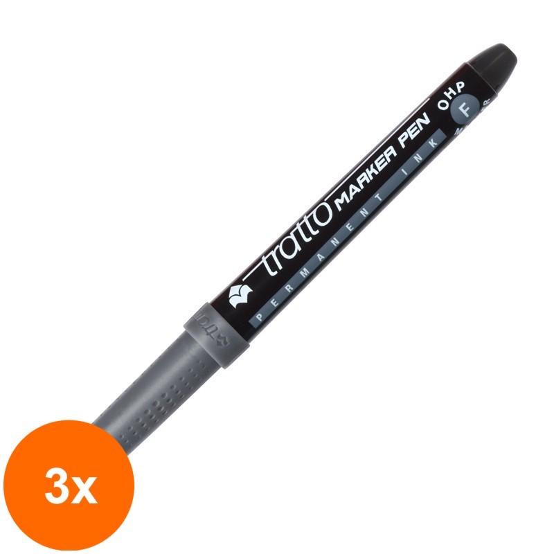 Set 3 x Marker Permanent OHP F Tratto - Black - Varf subtire