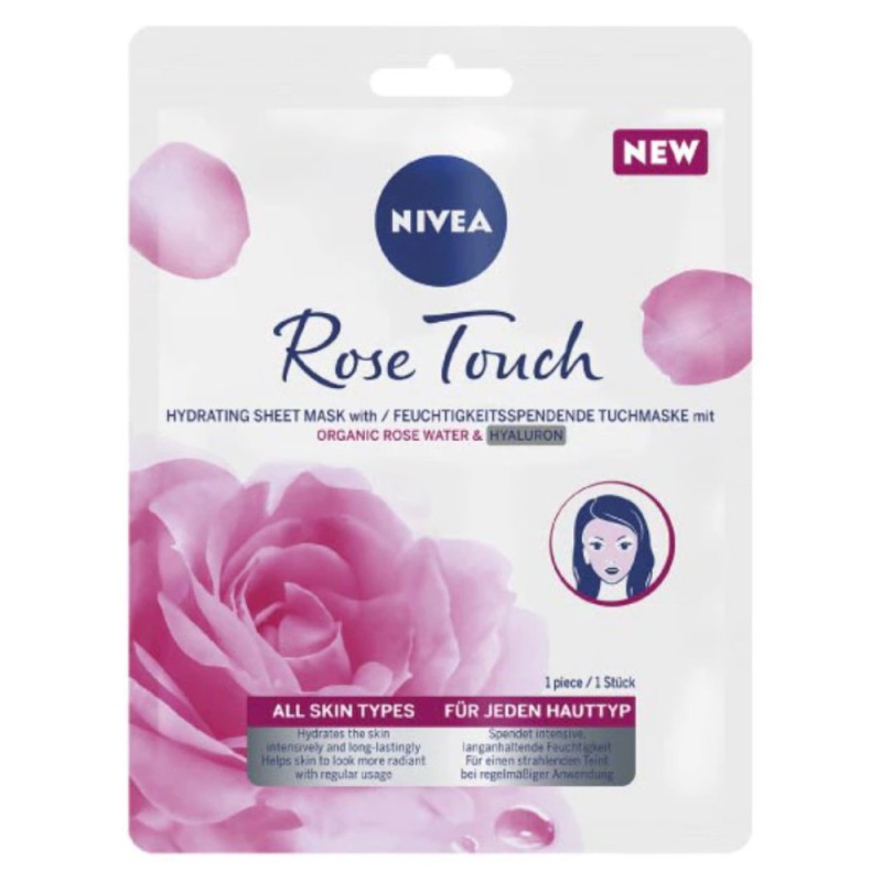 Set 3 x Masca Servetel Nivea Rose Touch, pentru Toate Tipurile de Piele