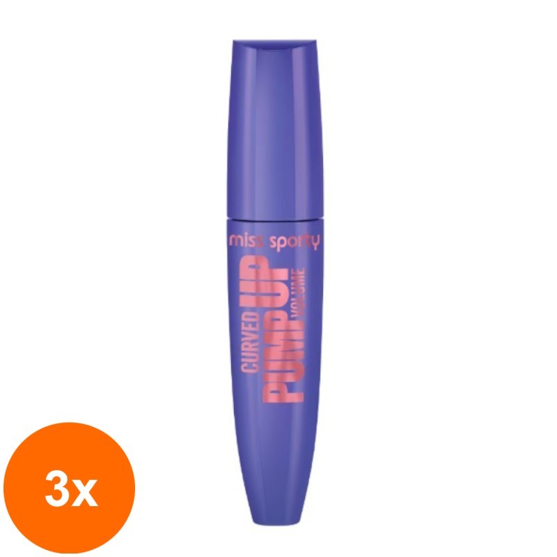 Set 3 x Mascara Miss Sporty, Pump Up Curved Volume, Extra Black, 12 ml