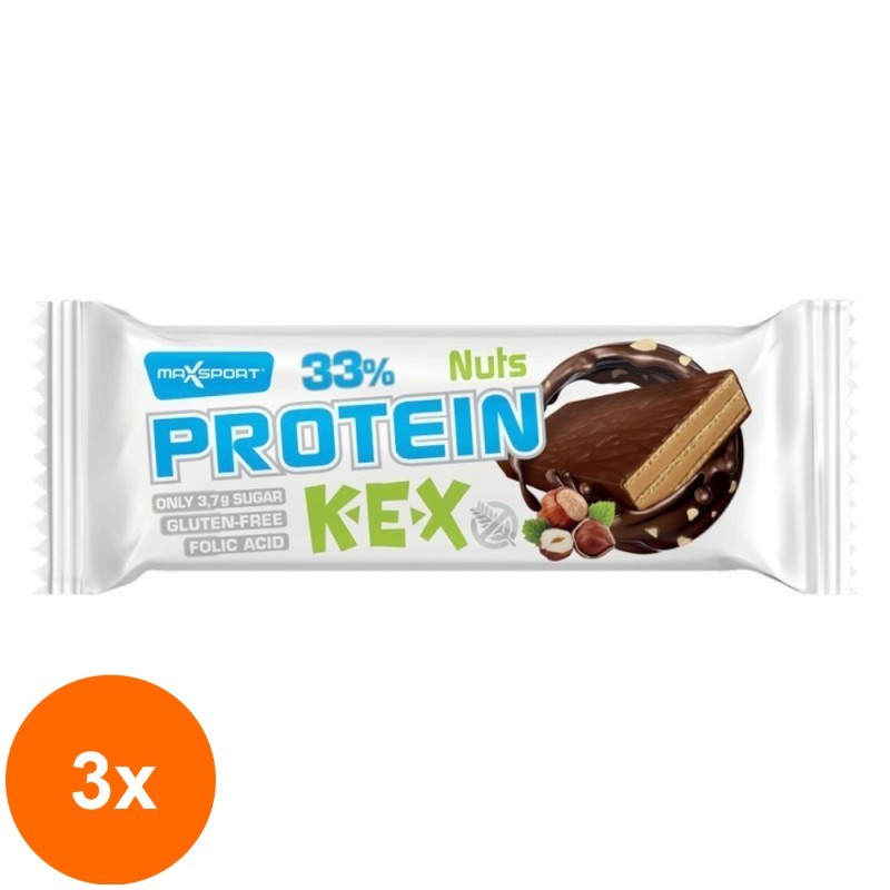 Set 3 x Napolitana Proteica cu Alune si Cacao, 40g Max Sport