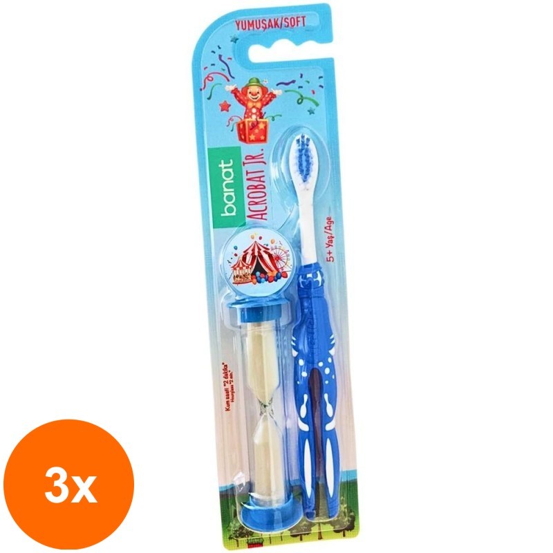 Set 3 x Periuta de Dinti Banat Acrobat Soft, cu Peri Moi, 5+ Ani