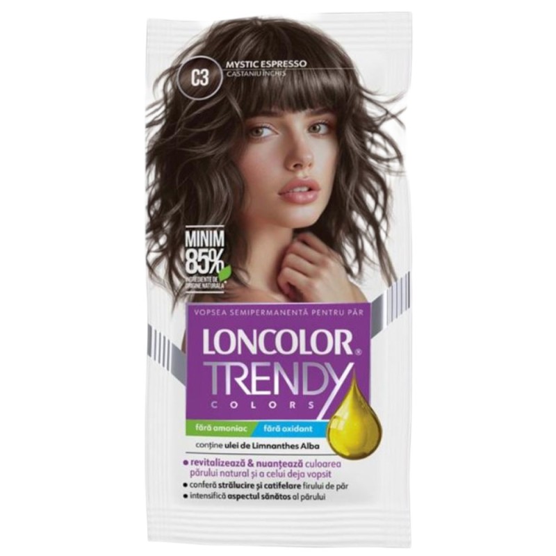 Set 3 x Plicuri Vopsea de Par Semi-permanenta fara Amoniac Loncolor Trendy Colors C3 Castaniu Soul Blues, 50 ml